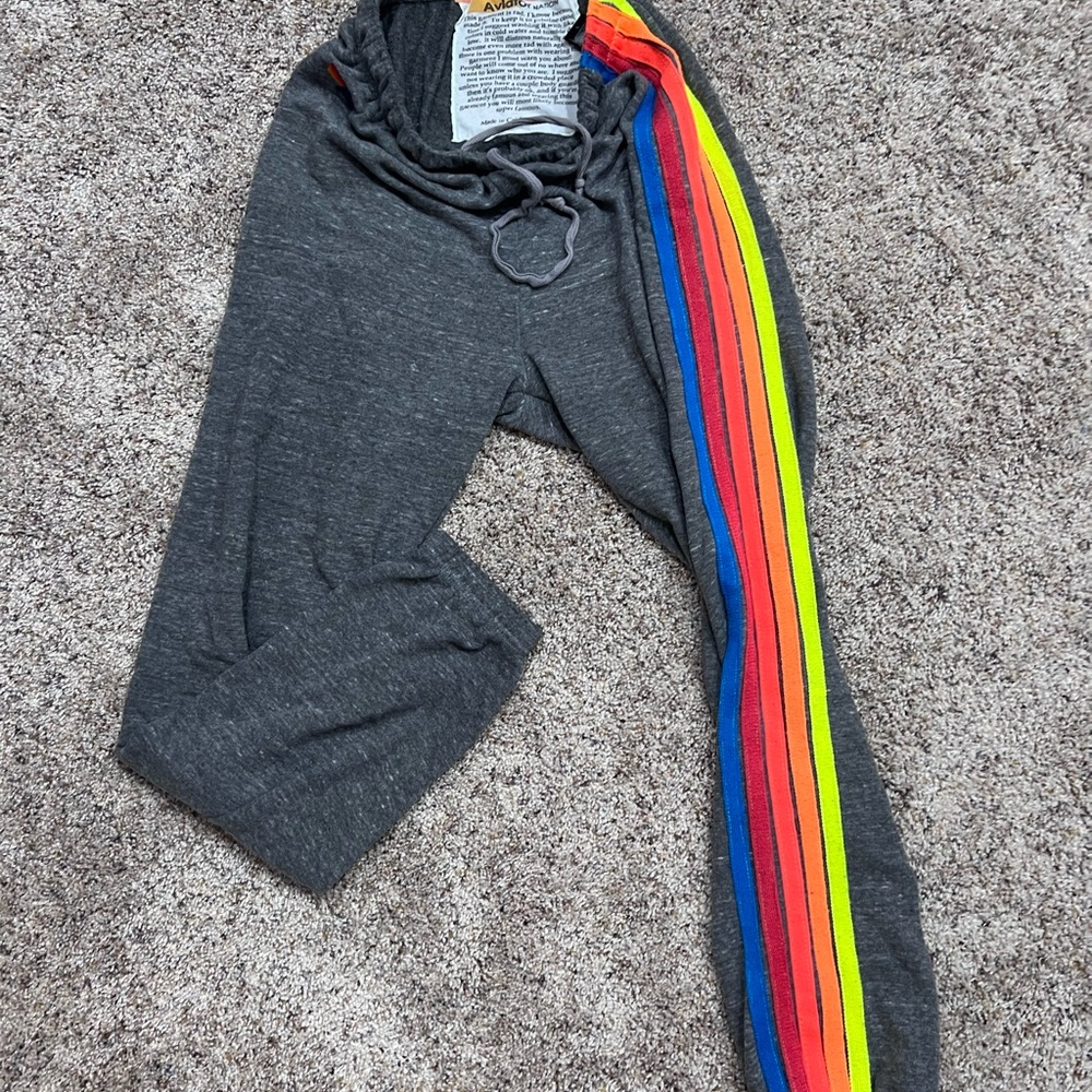 Aviator Nation Gray Charcoal Joggers with Rainbow Stripes